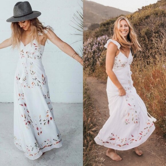 FARM Rio Dresses & Skirts - Farm Rio Anthropologie Quintana Embroidered Floral Ruffle Maxi Dress 12